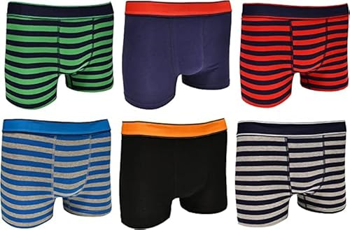 Bonjour Boxer per Ragazzi (Confezione da 6) Cotone Designer a Strisce in Vita Tronco Boxer Biancheria Intima (Classico)(5-6 Anni)