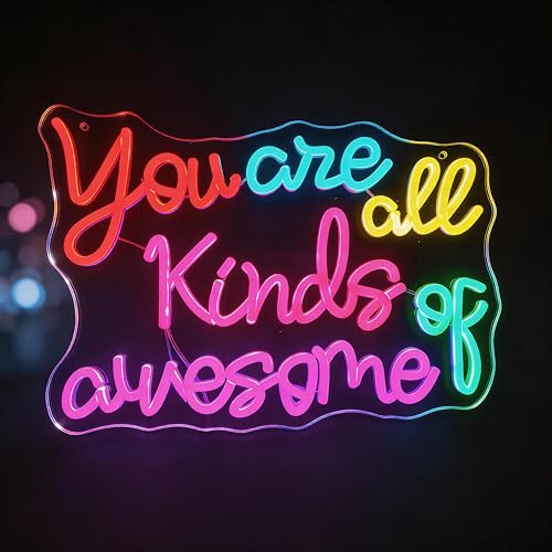 Image of inchYou Are All Kinds of Awesome inch Classroom LED Neon Sign | Classroom neon sign,14.6 inch x 10.8 inch, Wall Decor, Positive Affirmation Light, Girls' Bedroom & Dorm, Self-Care Aesthetic