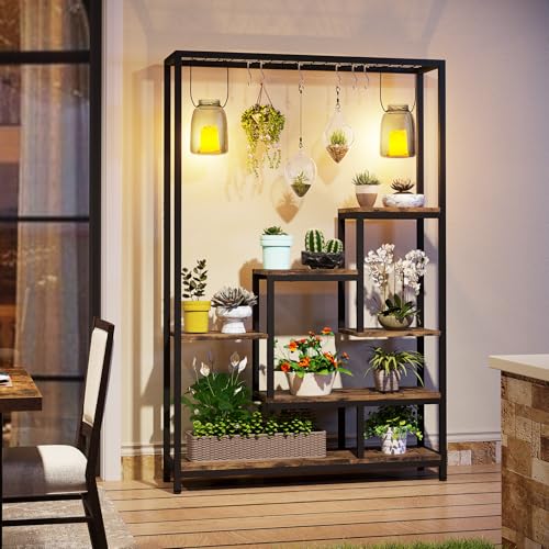 Image of Tribesigns 5-Tier Tall Indoor Plant Stand, 70.9 inches Large Metal Plant Shelf with 6PC S Hanging Hooks, Multi-Purpose Flower Bonsai Pots Display Rack for Indoor, Garden, Balcony, Living Room