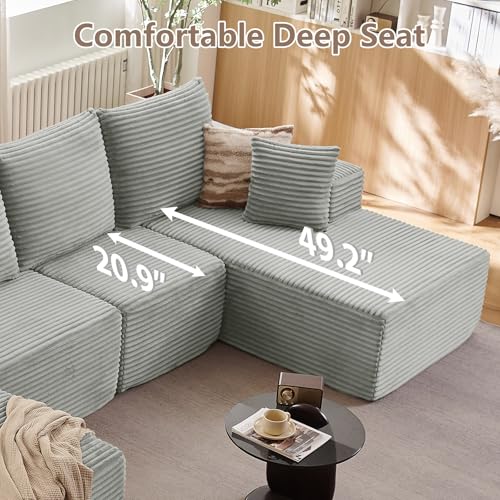 135" Modular Sectional Sofa with U Shaped Chaise, Upholstered Couches for Living Room with Deep Seat, No Assembly Required, Corduroy Cloud Couches, Grey(Left-Facing Chaise - Image 6
