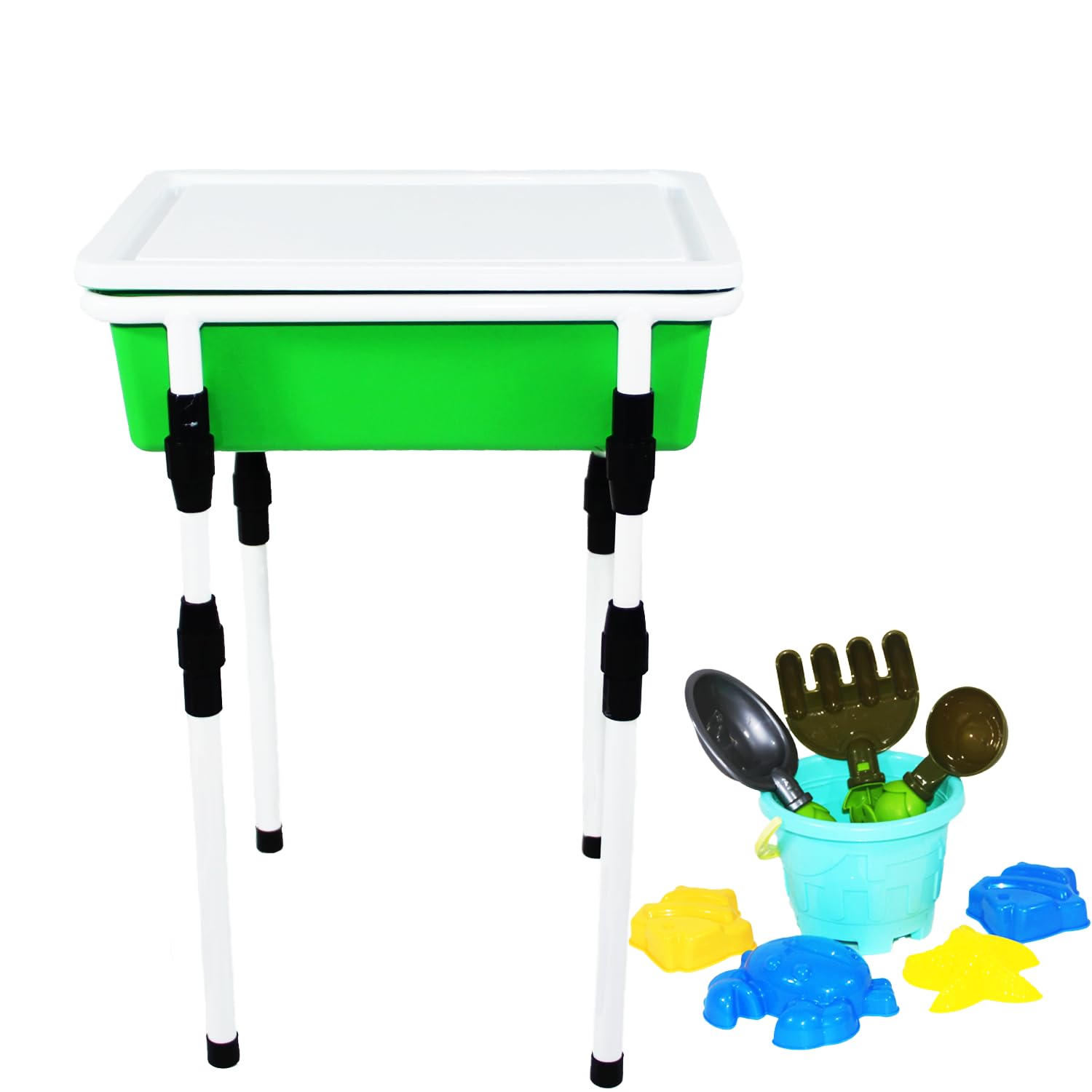 Water Table, Water Sand Toy Set (8 Sets) The Water Level Height is Adjustable. Outdoor Games, Sandbox, Beach Toys, Water Table. Easy to Install. Water, Sand and Dry Games.Green