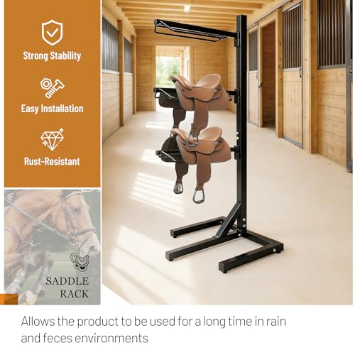 Gelacie 3 Tier Saddle Rack Heavy-Duty Saddle Stand for English and Western Style Quick Assembly & Disassembly Saddle Pad Rack Portable Horse Tack Storage Steel Powder Coated Black