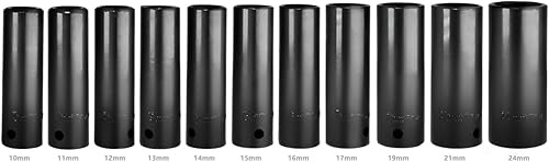 Miniatura 4 de Stark USA Juego de llaves de impacto profundo de 12 pulgada, 11 piezas, MM, tamaño métrico, 6 puntos, 0.394 in - 0.945 in, funda de transporte