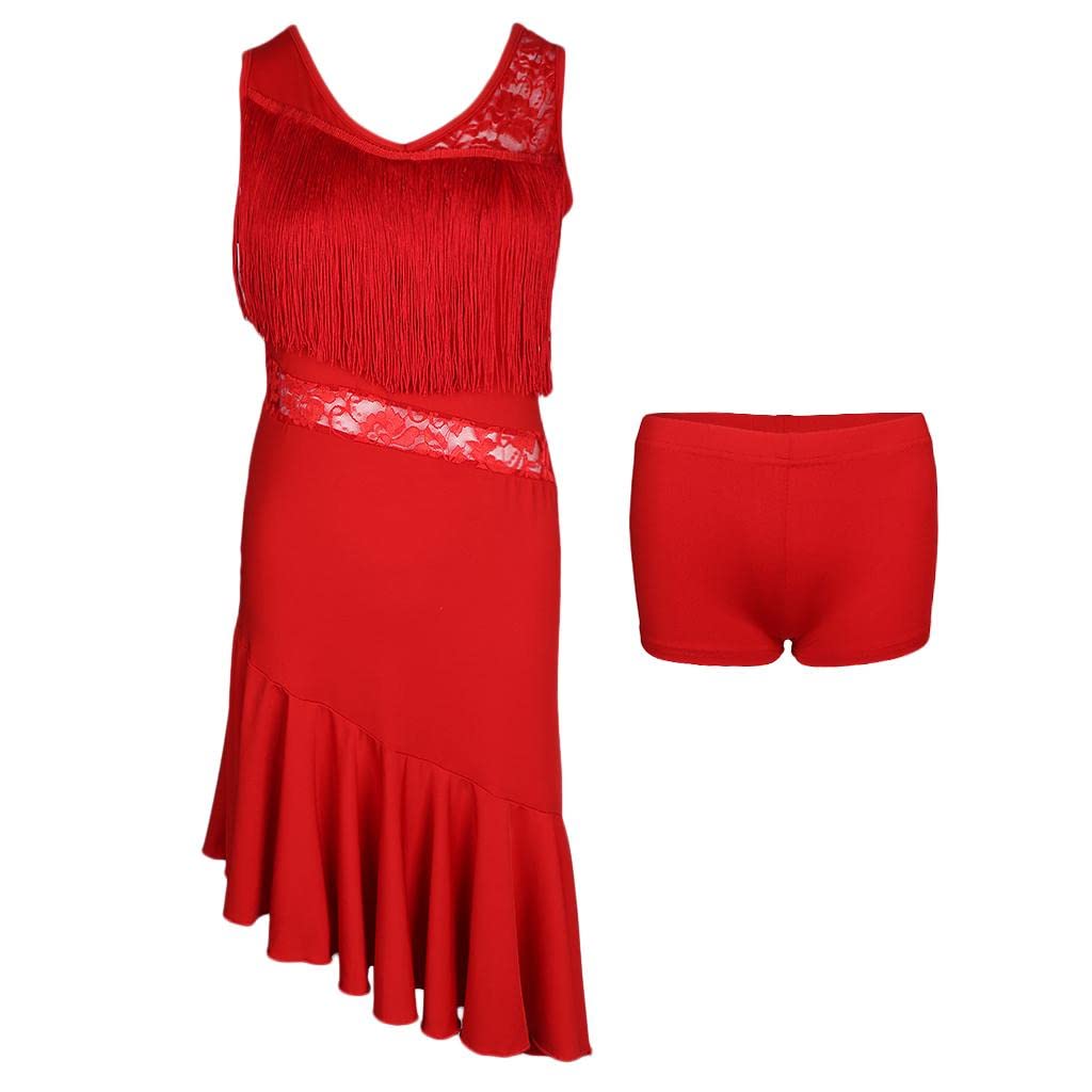 bnf® Latin Tassel Dance Dress Fringe Stage Performance Costume Dancewear L Red-image-20