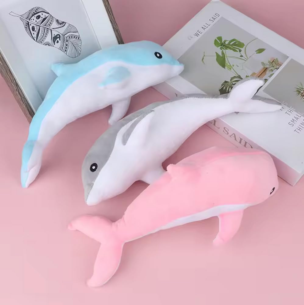 Tikwisdom Dolphin Stuffed Animal Plush Pillow, Super Soft Doll, Sea Animal Plush Toys Kids Sleeping Pad Gift, (Blue, Pink, Grey) (3pcs(28cm long)) - Image 2