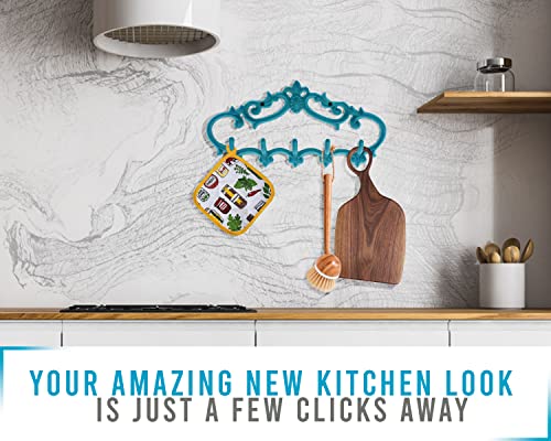 Comfify Cast Iron Wall Mounted Hanger Vintage Design With 5 Hooks - Keys, Towels, Coats Etc - Wall Mounted, Metal, Heavy Duty, Rustic, Vintage, Decorative Gift Idea - 12.6X5.9” - Teal Blue #TOP4