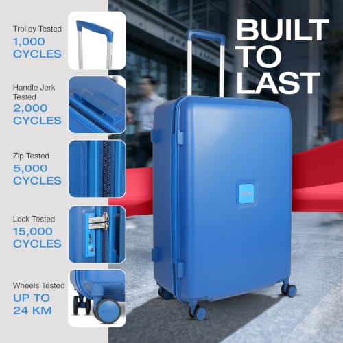 Image of American Tourister Zenrix | Check-in Trolley Bag (77 cm) | 360 8 Wheel Travel Luggage | Hard Case Polycarbonate Suitcase | Recessed TSA Lock | Deep Blue & Light Blue