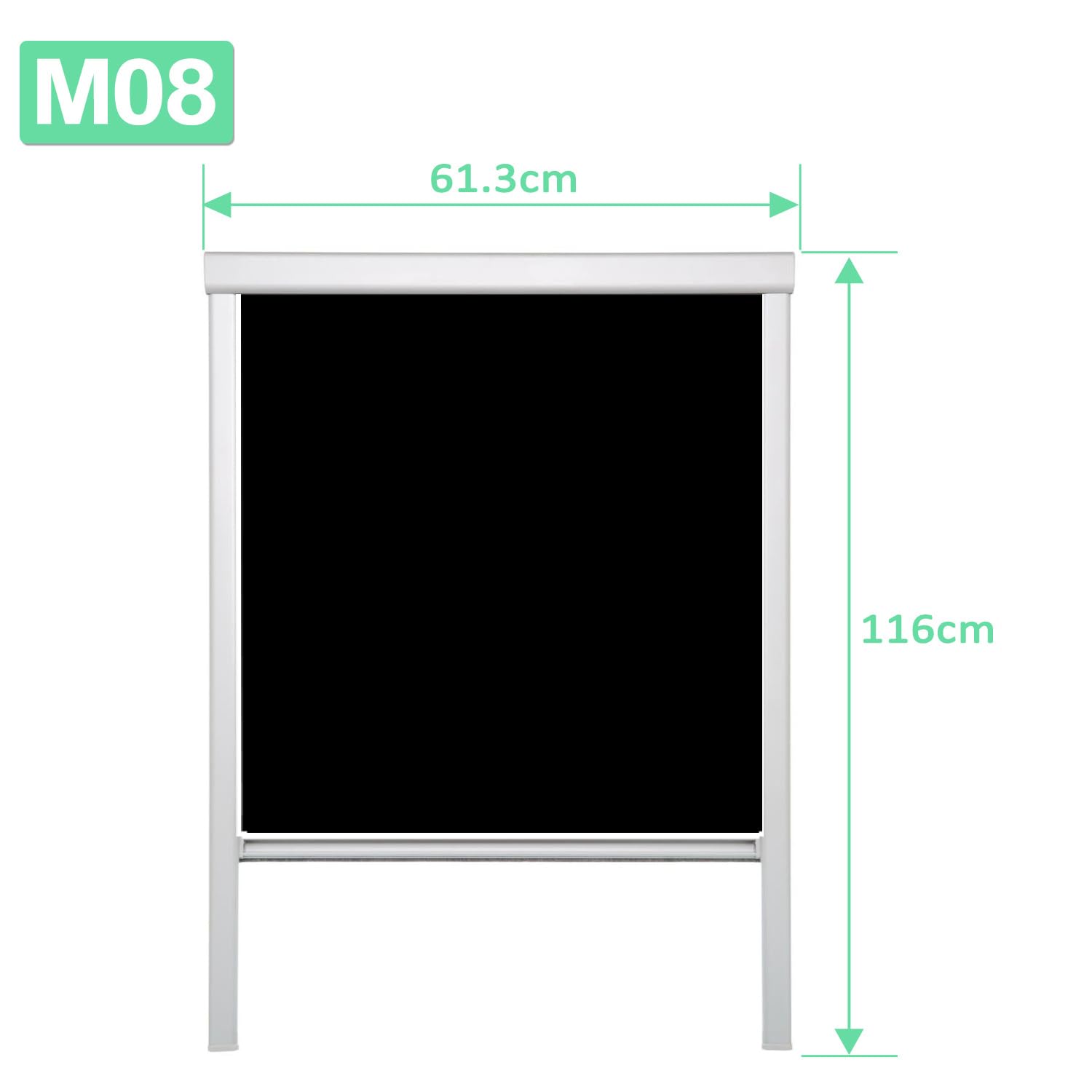 Estor opaco para tragaluz, estores térmicos, protección solar, con guía lateral, marco de aluminio, negro, estores para tragaluz, para M08 (tamaño de ventana: 61,3x116 cm), Montaje sencillo