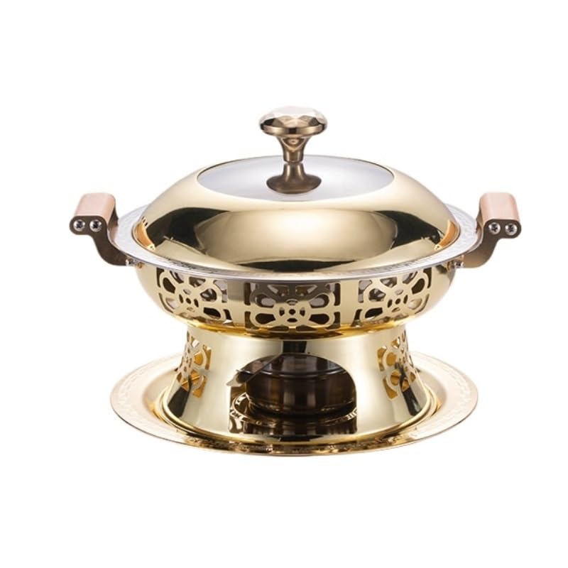 scaldavivande Scaldavivande for Buffet Set scaldavivande Rotondo in Acciaio Inossidabile for Feste in casa, Eventi di Catering Pot Shabu Cucina(Gold)