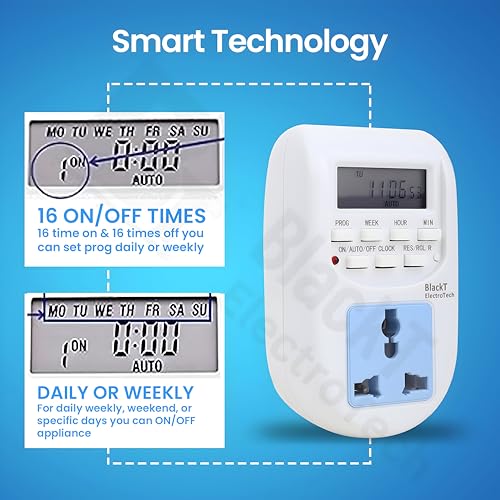 Image of BlacktElectrotech (BT41P) : 230V /10Amps (24x7) Digital Programmable Timer Socket Type for Mobile Charging, Lightning Control, Glow Sign Board ETC