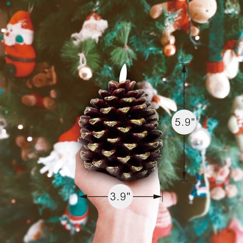 Image of LED Pine Cone Candles, Battery Operated Flameless Candles with Timer Unscented Wax Pinecone Candles Brown 2 Pack for Christmas Home Party Decoration(D3.9 x H5.9 Inch)