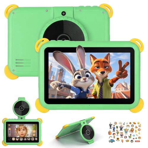 Laptok Kinder Tablet 7 Zoll Android 15, 20GB RAM 64GB ROM (1TB Erweiterbar), Penta-Core, WiFi 6, BT5.4, Widevine L1, KI Kamera&Lernfunktionen, Elternkontrolle, Kids Tablet mit Eva Hülle & OTG, Grün