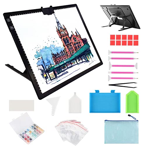A3 Lichtbox zum Zeichnen von Elice, kabellos, batteriebetrieben, LED-Lichtpad mit Ständer, tragbar, 6 einstellbare Helligkeit, für Diamantmalerei, Künstler, Zeichnen, Animation, angetrieben von Typ C Cover