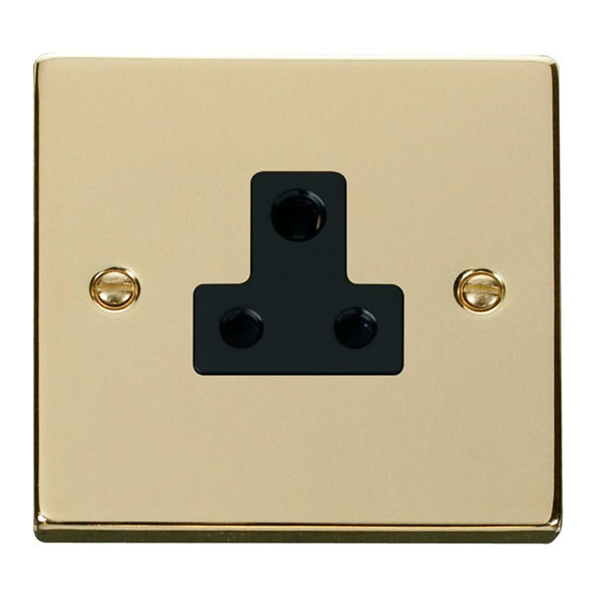 Click Polished Brass 1 Gang 5A Round Pin Socket - Black Insert