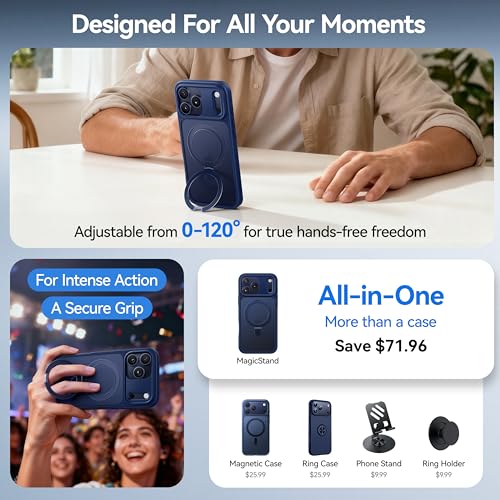 Image of CASEKOO Ultra-Magnetic Stand for iPhone 17 Pro Case, Shockproof Slim, Blue
