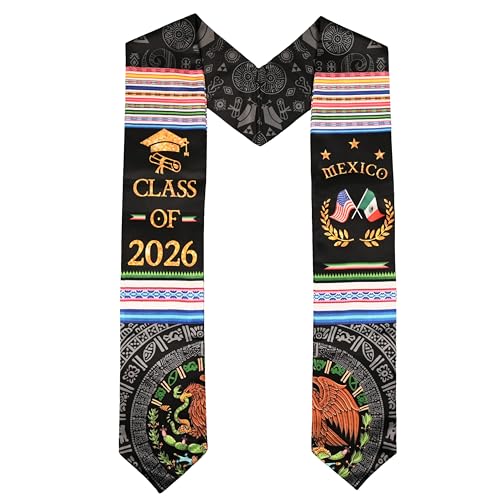 Ulikuwa Class of 2026 Mexican Graduation Sash, Mexican and American National Flag print V Shape Graduation Stole Graduation Stole for High School & College Graduates - Gift for Graduation's Day Black