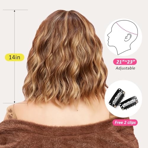 OUFEI Brown Mixed Blonde Wigs for Women Short Wavy Wig With Bangs Natural Synthetic Hair Heat Resistant Wigs for Daily Party Cosplay Wear - Image 4