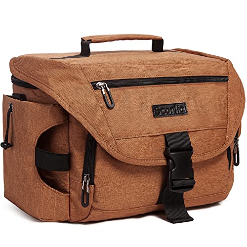 Scorlia Insulated Lunch Bag for Men/Women, Leakproof Lunch Box for Office Work Picnic Hiking Beach, Reusable Cooler Tote Bag with Adjustable Shoulder Strap and Large Water Bottle Holder - Brown