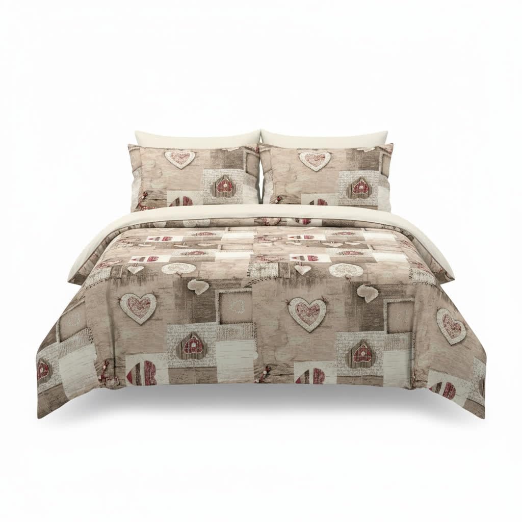 Diadema Completo Lenzuola Matrimoniali in Misto Cotone – Set Letto con Lenzuolo Sopra, Lenzuolo con Angoli e 2 Federe – Fantasia Cuori Shabby Chic Romantica, Morbido e Resistente (Cuori Rossi)