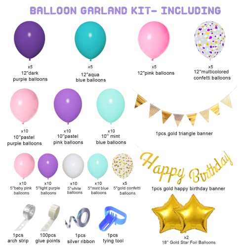 Amandir 202Pcs Unicorn Birthday Balloons Arch Garland Kit, Latex Foil Purple Pink Balloons With Happy Birthday Banner For Unicorn Birthday Decorations For Girls Birthday Party Supplies & 4Pcs Tools #TOP1