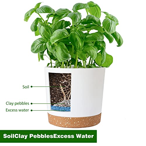 Whonline 8 Inch White Plant Pots, 3 Pack Large Plastic Flower Pots With Drainage Holes And Saucers, Modern Decorative Planters For Indoor Plants Flowers Succulents Outdoor #TOP3