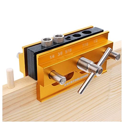 AUTOTOOLHOME Gold Self Centering Doweling Jig Kit 2 inch 6PC Drill Guide Bushings Set Adjustable Width Wood Dowel Jig Woodworking Joints Tools