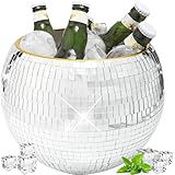 Bertork 9.8 Inch Disco Ball Ice Bucket - Mirror Silver Decor for Cocktail Bar, Retro Party Accessories, Cooler for Wine, Beer, Champagne
