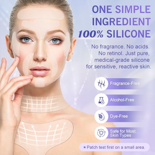 Image of Eusable Silicone Anti-Wrinkle Pads Set for Neck, Chest and Face, Overnight Use for Smooth Lines, Washable Comfortable Fit, 18 Pieces