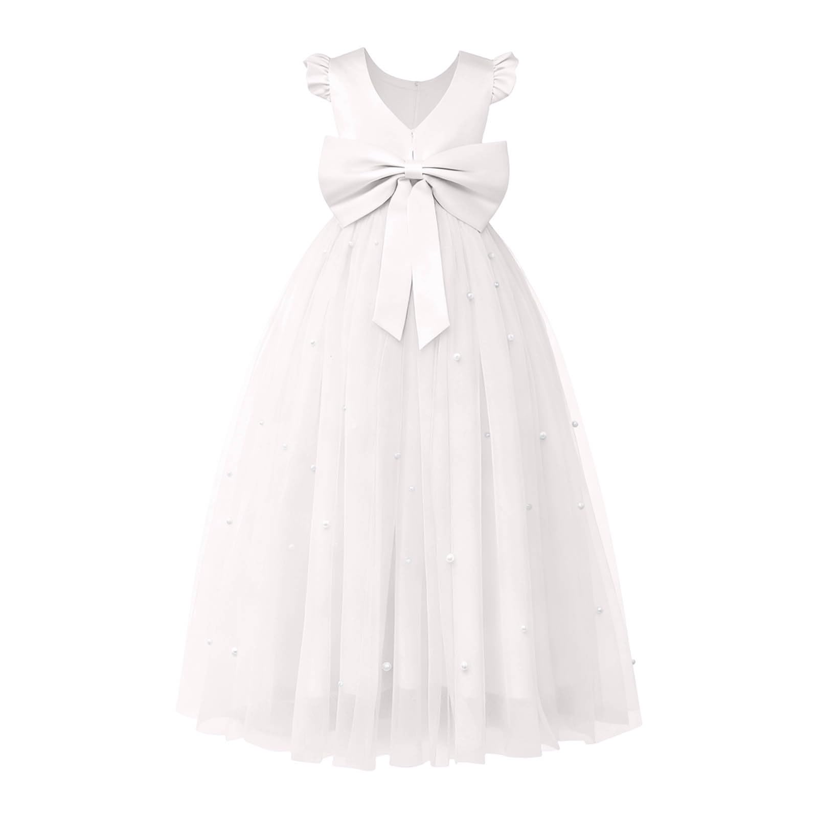 Elegante Vestido Formal Largo para niñas con Lazo y Cuentas para Fiesta de cumpleaños o Desfile, de Lino, Suave y Bordado, Ideal para Verano, Moda 2025 Acampanado