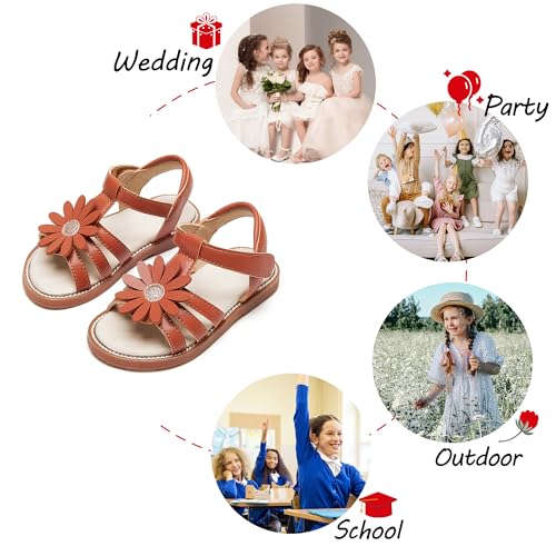 Image of PHIRAMIN Toddler Girl Sandals - Flower Girl Dress Shoes Open Toe Little Kid Flats