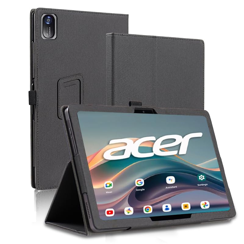AKNICI Funda para Acer Iconia Tab M10 LTE/Acer Iconia Tab M10 Tablet 10.1 Pulgadas, PU Protectora Carcasa Cover con Magnetite y Cinturón de Seguridad y Soporte Función (Negro)