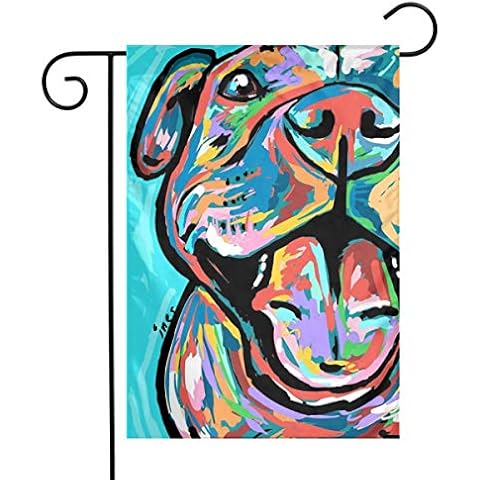 Colorful Pitbull Paintings Garden Flags House Indoor & Outdoor Welcome Decorations,Waterproof Polyester Yard Decorative for Game Family Party Banner Cover