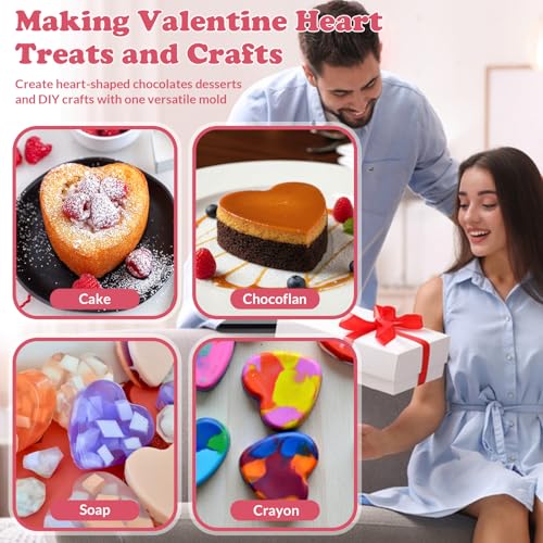 Image of HKNMTT Heart Silicone Molds Valentine's Day for Baking Cake Chocolate Cocoa Bomb, Love Shaped Jello Chocoflan Oreo Moulds, 6 Cavity 2 Pack Soap Craft Oven Safe DIY Handmade Gift Pan