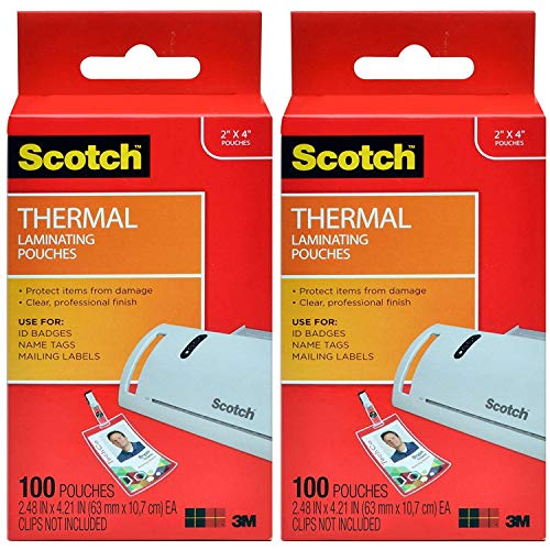 Scotch Thermal Laminating Pouches, 5 Mil Thick for Extra Protection, Professional Quality, 2.4 x 4.2-Inches, ID Badge Without Clip, 100-Pouches (TP5852-100) - 2 Pack