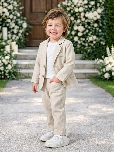 Image of Volunboy Toddler Suit Baby Boy 3 Piece Linen Tuxedo 18M-5T
