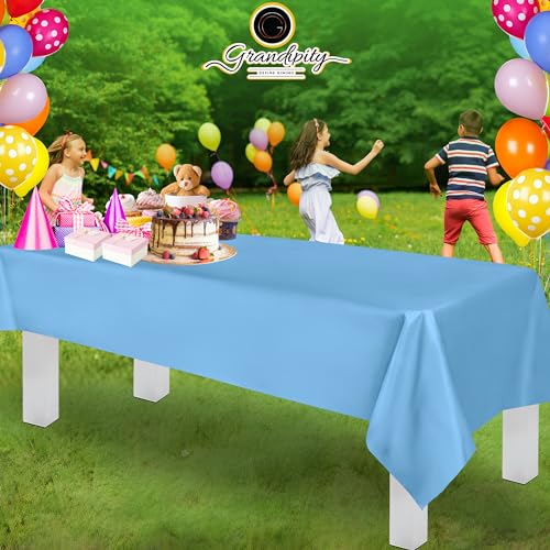 Image of Grandipity 24 Pack Premium Disposable Plastic Tablecloth 54 Inch. x 108 Inch. Decorative Rectangle Table Cover - Sky Blue