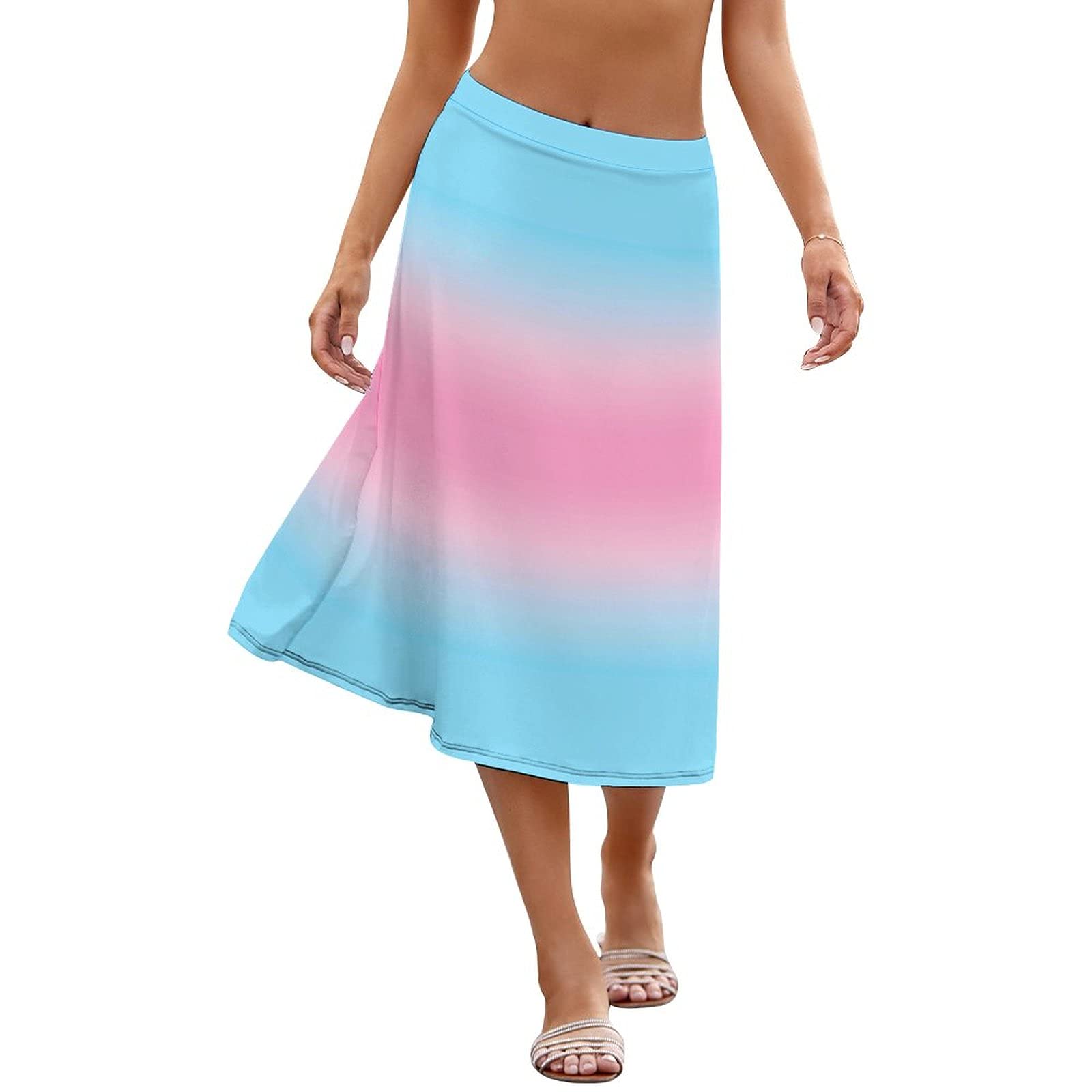 BAIKUTOUAN Transgender Flag Colors Beach Skirt Midi for Women Summer Print