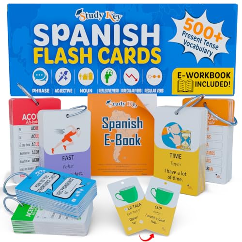500+ Spanish Vocabulary Flash Cards for Adults & Kids Ages 15+ - Verb Conjugation Nouns Adjectives & Phrases to Learn Spanish for Adult Beginners Flashcards & workbooks