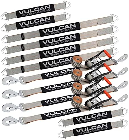 VULCAN Complete Axle Strap Tie Down Kit with Snap Hook Ratchet Straps - Silver Series - Includes (4) 22 Inch Axle Straps, (4) 36 Inch Axle Straps, and (4) 8' Snap Hook Ratchet Straps