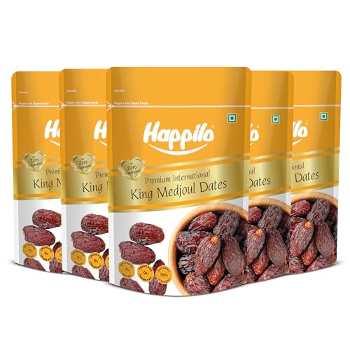 Image of Happilo Premium International King Medjoul Dates 200 Gm Each (Pack Of 5) | Khajoor Dry Fruit For Weight Management | Soft Chewy Texture & Sweet Caramel Taste | & Zero Transfat