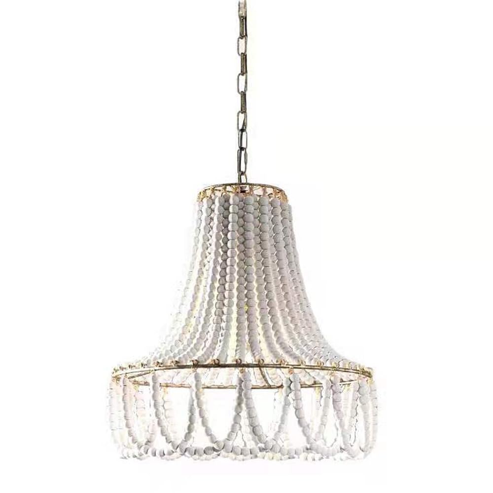 HXYSXHJUO Farmhouse Pendant Light Fixture, Bohemian Style Lighting with Wooden Beads Shade, Adjustable Wood Chandelier for Living Room Kitchen Foyer