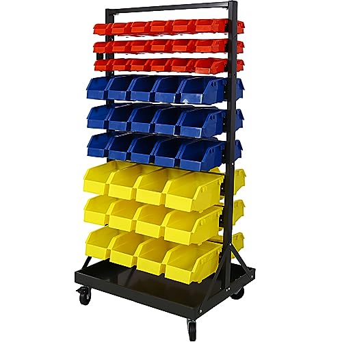 Part Bin Rack Storage Organizer 90-Bin Double-Sided Shelving Unit for Garage Workshop Tool Organizer Craft Room Storage System 28.5