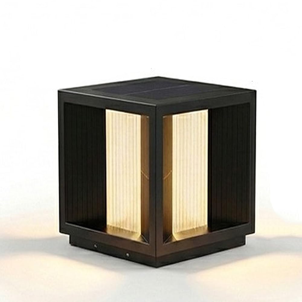 HCIPJQY 1 Pack Solar Post Lamp Decorative Auto On/Off 4 Modes Solar Pillar Light Glass Post Lantern Bollard Column Lamp European Simple Black Post Light Waterproof for Garden Access, Porch Patio