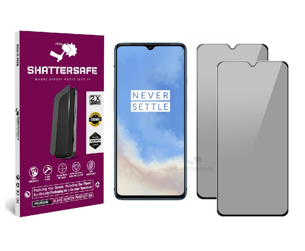Image of Anti-Spy Privacy Tempered Glass Compatible For Oneplus 7T [Pack of 2]. 9H Hardness, Anti-Scratch, Edge-to-Edge Protection With Easy Installation Kit & Case Friendly Fit.