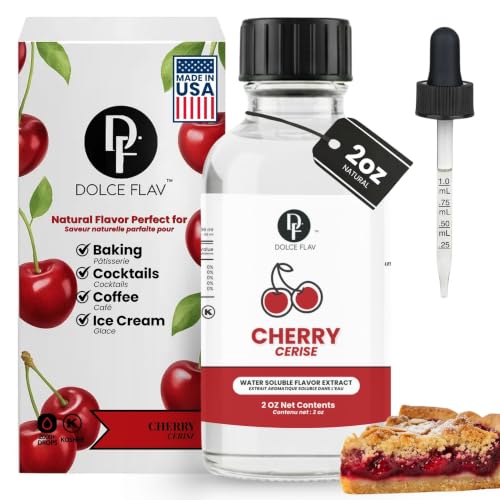 Image of Dolce Flav Natural Cherry Extract - 2 oz Water-Soluble Pure Cherry Flavoring Drops for Baking, Drinks & Desserts | Highly Concentrated | Sugar Free | Allergen Free | Made in USA