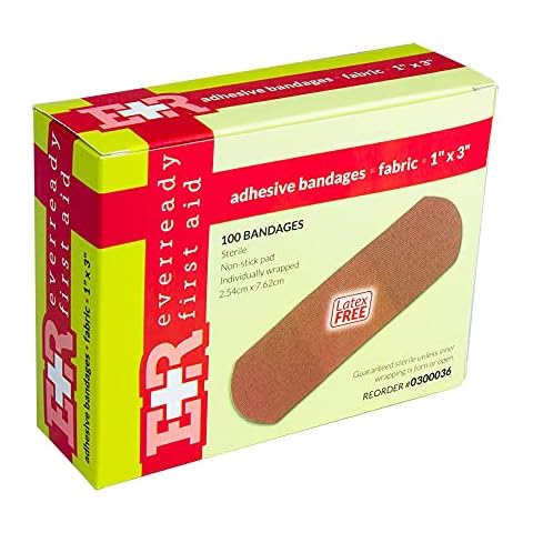 Ever Ready First Aid 1” x 3” Fabric Adhesive Bandages, Latex-Free Stretchy Strips – 100 Count Cover