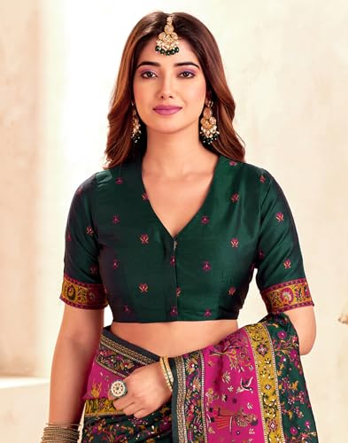Image of SIRIL Women's Silk Kashmiri Minakari Jacquard Saree With Unstitched Blouse Piece