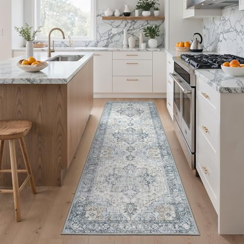 GENIMO Outdoor & Indoor Runner Rug 2.5'x8', Waterproof, Non-Shedding, Easy Cleaning, Boho Mat for Patio, Kitchen, Balcony, Bath Room, Deck, Bedroom, Camping, Outside Carpet,Blue by GENIMO - Used condition - Image 6