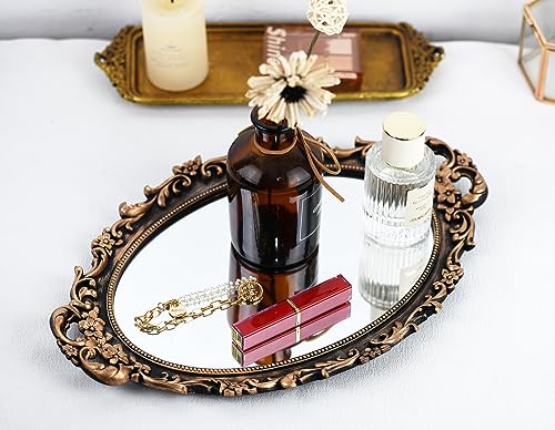 Tstarer Vintage Decorative Gold Framed Mirror, Wall Hanging Mirrors & Tabletop Tray for Bedroom Living Room Dresser Decor, Oval- 9.6" W x 14.3" L (Bronze) - Image 5