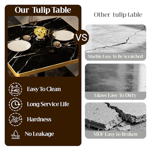 Image of AliSefaiy31.5''Square Dining Table,Square Pedestal Table,Marble BistroTable | 1.2 inch Marble Tabletop, Heat Resistant /Scratch Resistant /Easy Clean /Dining Room /Restaurants /Small Spaces /Midnight Black